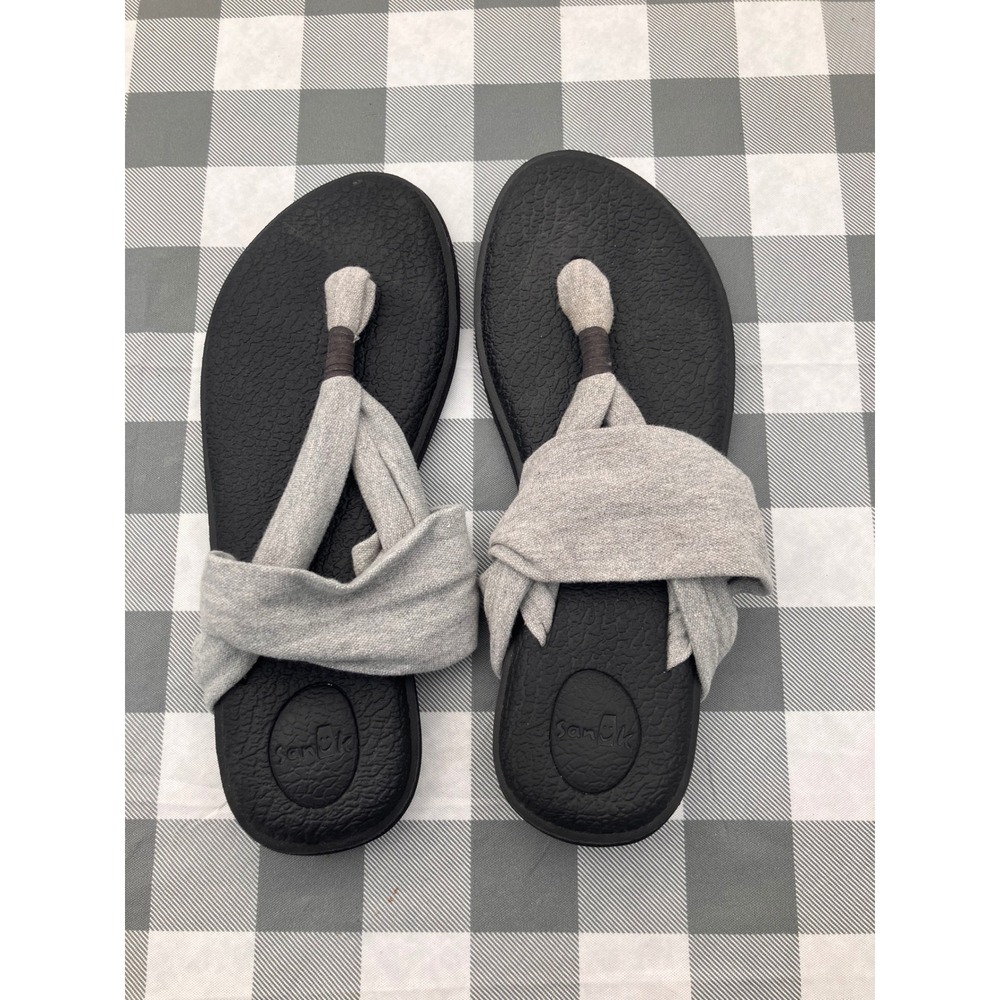 Sanuk Yoga Sling 2 Sandals Womens 8 Grey Heather Knit Stretch Yoga Mat Footbed